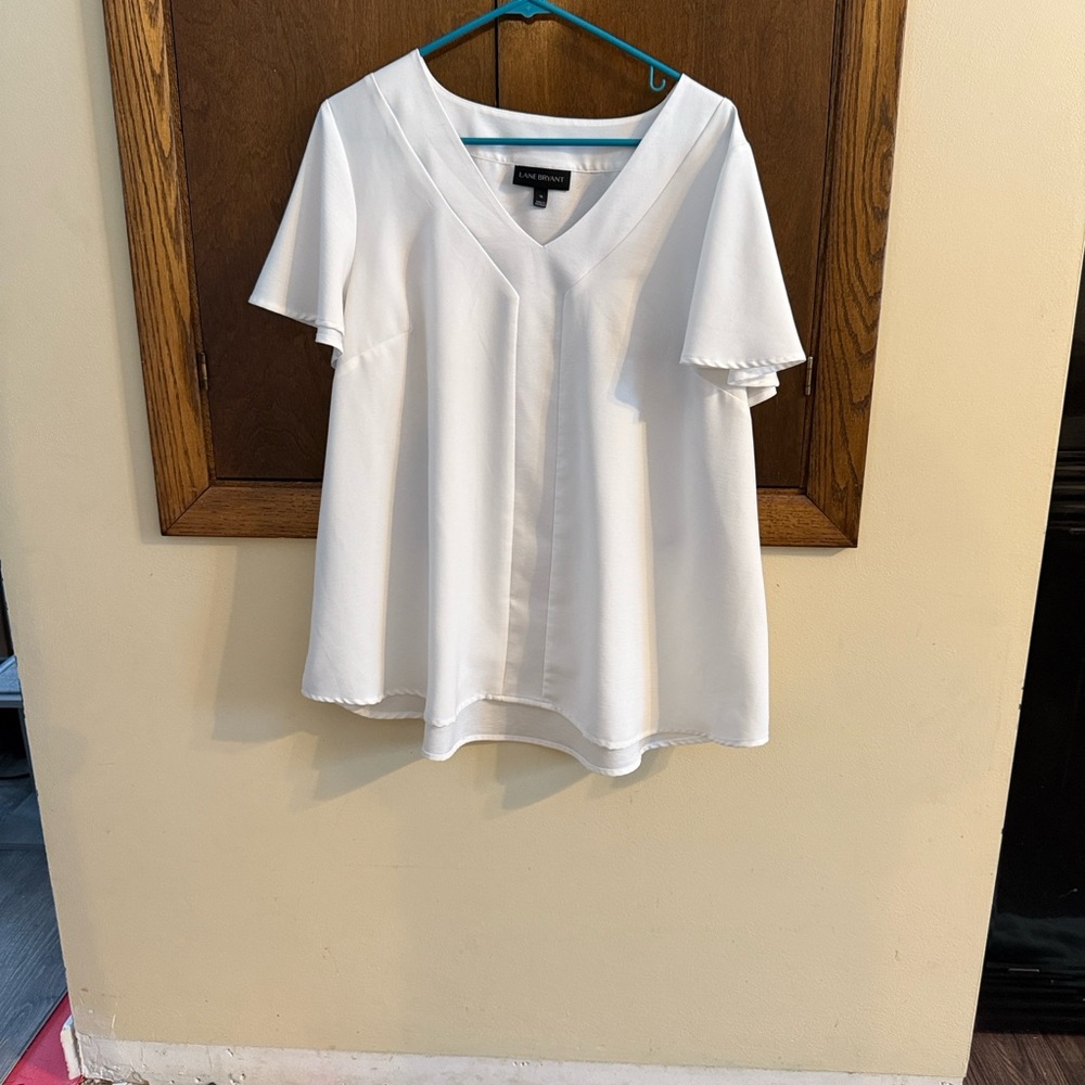 Lane Bryant White V-Neck Blouse